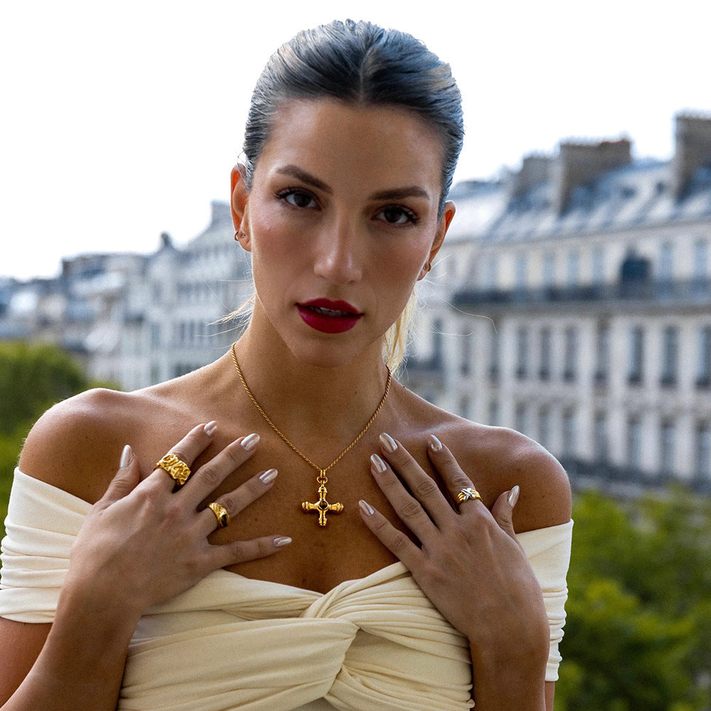 18K Gold Stainless Steel Cross Shelf Necklace Zyraaa  