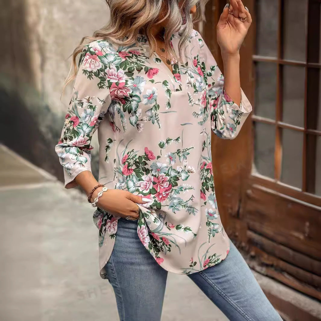 Autumn New Printed Cropped Sleeve Pullover Shirt My Store  