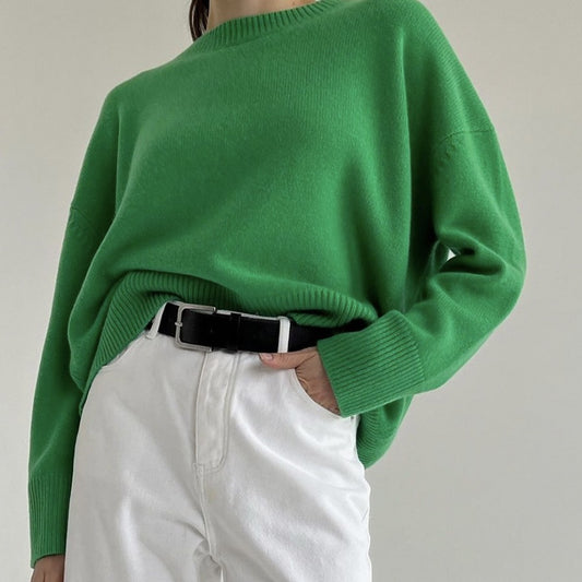 Solid Color Round Neck Sweater Women's Top