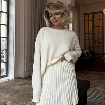 Solid Color Round Neck Sweater Women's Top