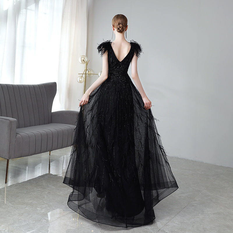 Black Double Shoulder Evening Dress Woman My Store  