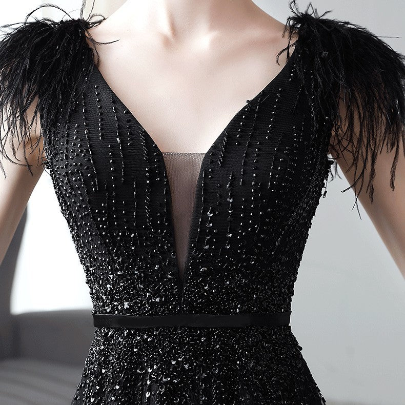 Black Double Shoulder Evening Dress Woman My Store  