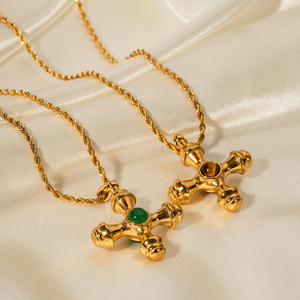 18K Gold Stainless Steel Cross Shelf Necklace Zyraaa  