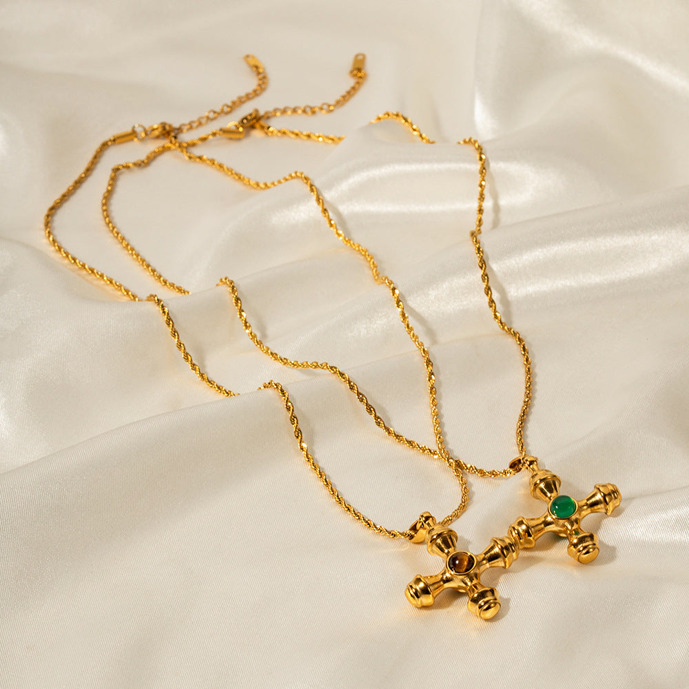 18K Gold Stainless Steel Cross Shelf Necklace Zyraaa  